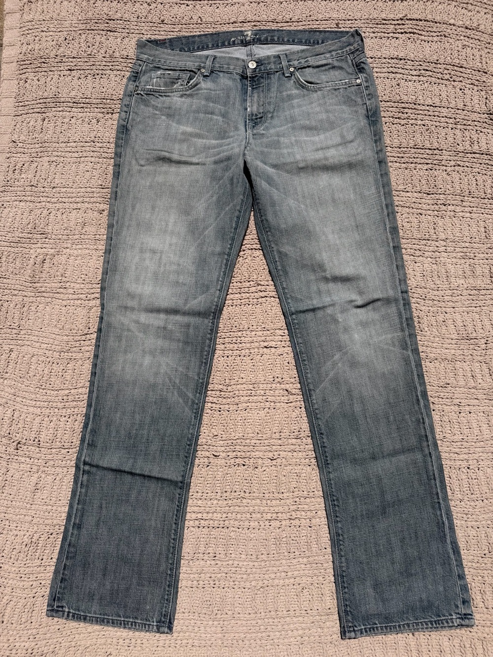 7 For All Mankind Vintage Men’s Slimmy Slim Straight Leg Jeans in Blue Grey Wash